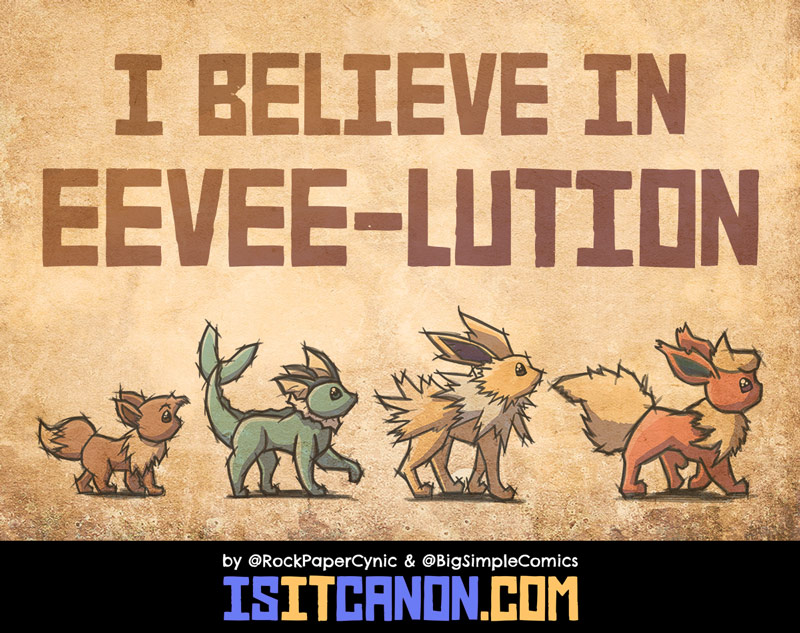 we see an evolutionary chart for Eevee, Darwin's favorite Pokemon (probably, I don't know, I made that up!)