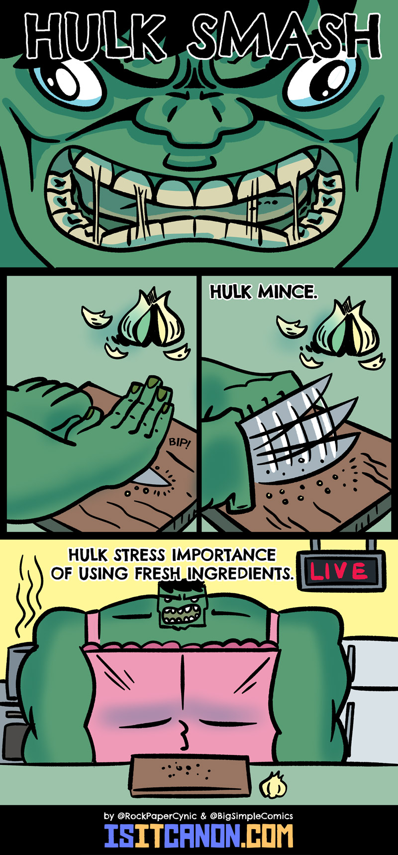 In this comic, the Incredible Hulk gets his own cooking show and puts his unique skills to work.